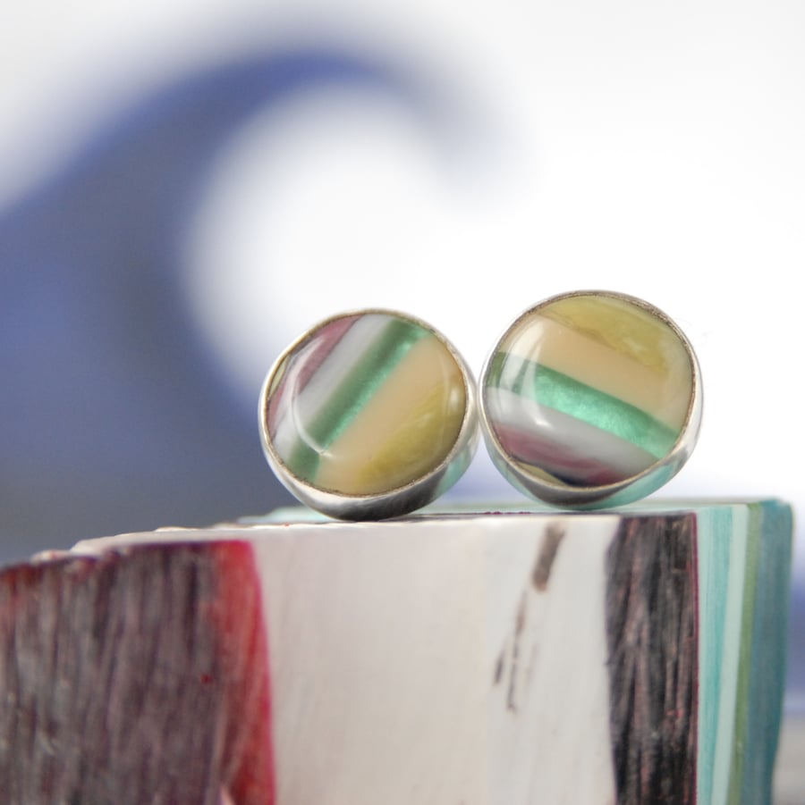 Surfite stud earrings - beige and pale teal