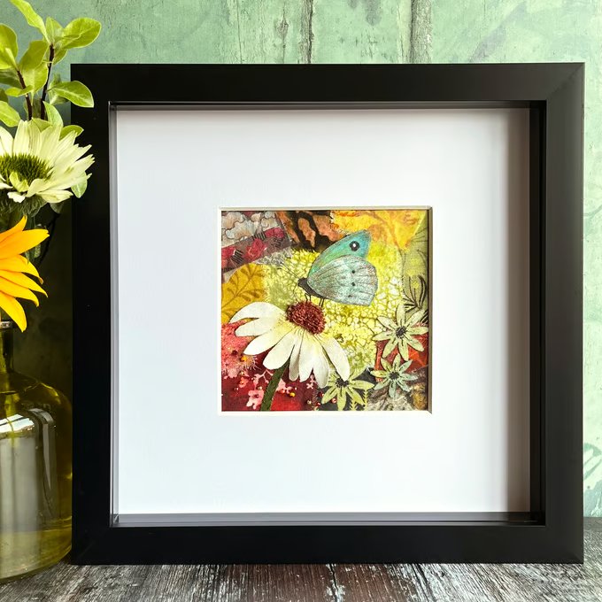 Butterfly picture, mixed media, fabric collage, gift for mum, nature lover