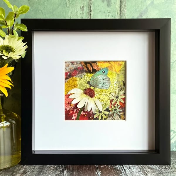 Butterfly picture, mixed media, fabric collage, gift for mum, nature lover