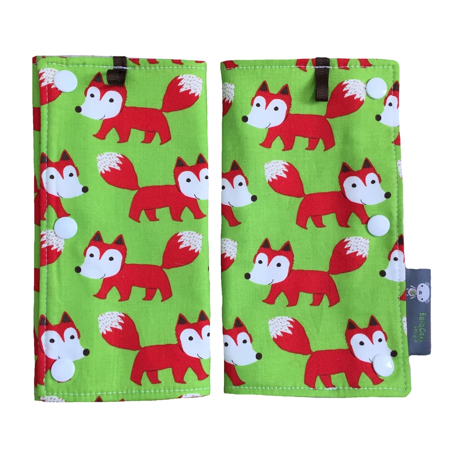 DROOL PADS Strap Covers for ERGO CUSTOM Baby Carrier in Green Foxes Fox Fabric