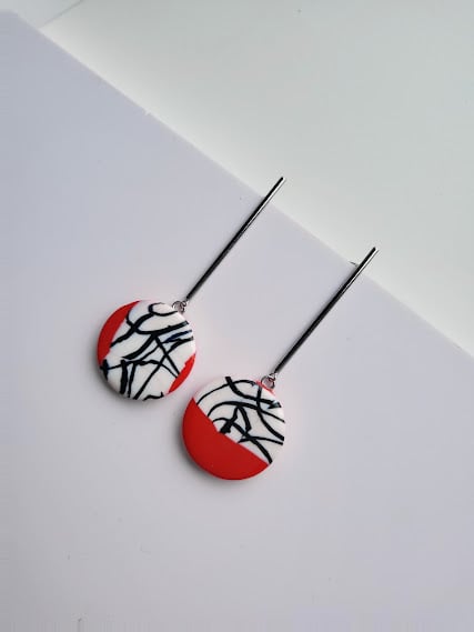 Handmade Polymer Clay Dangle Earrings - Modern Eclipse Drops