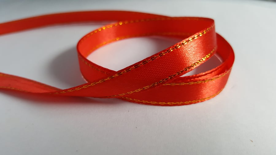 3m Satin Ribbon - Gold-Edged - 10mm - Red - Folksy