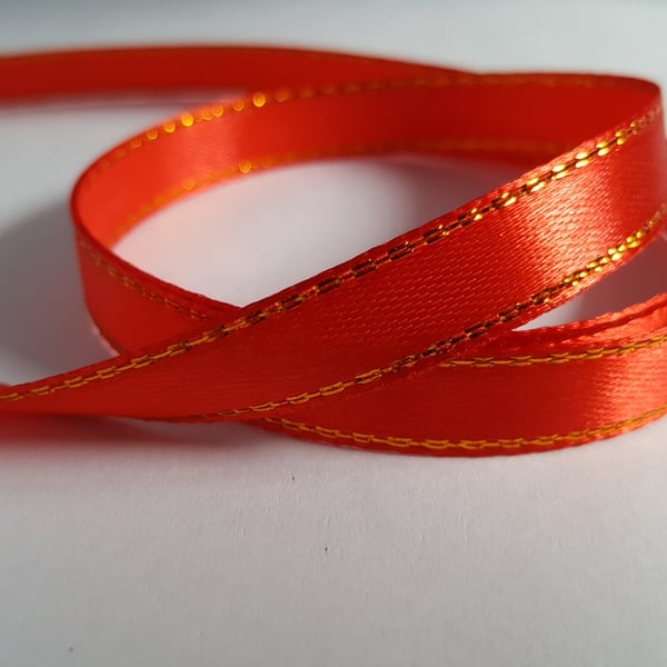 3m Satin Ribbon - Gold-Edged - 10mm - Red - Folksy