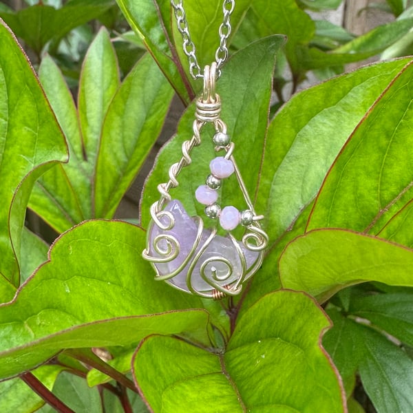 Wire wrapped amethyst moon pendant necklace 