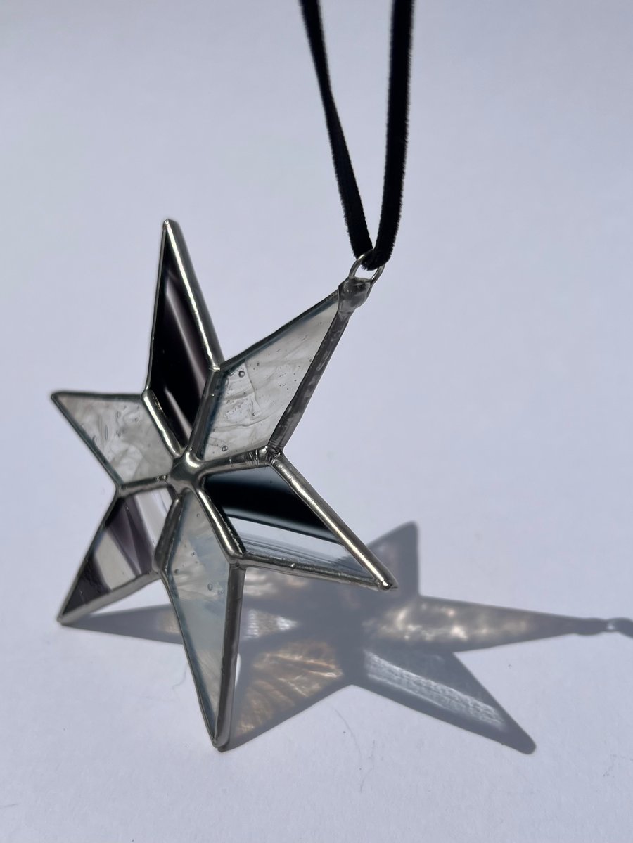 Black and white and clear stained glass Christmas star 