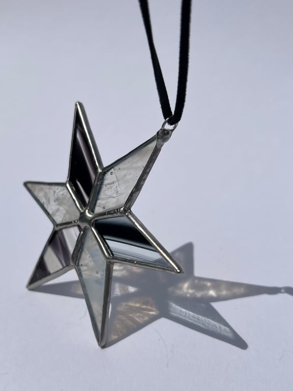 Black and white and clear stained glass Christmas star 