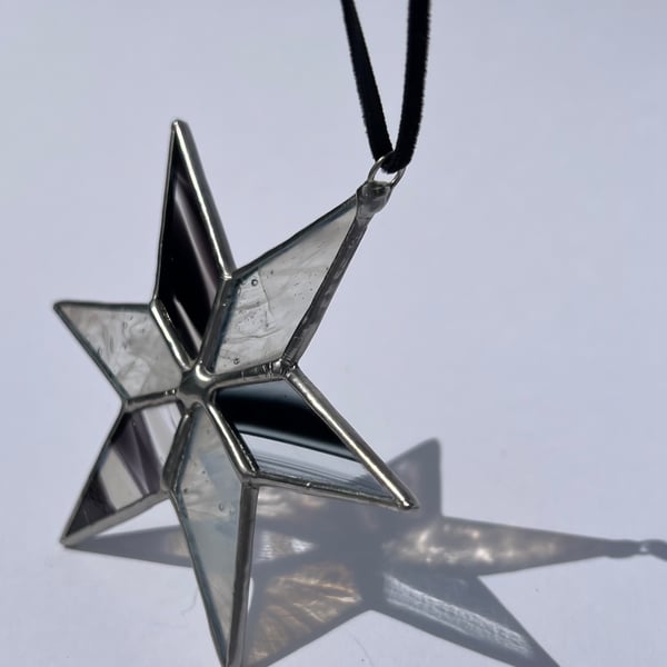 Black and white and clear stained glass Christmas star 