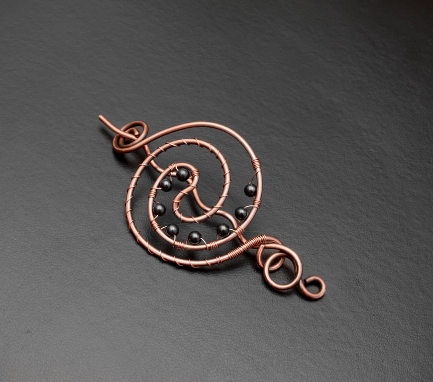 Antique Copper Spiral Hair Bun Holder, black beads  Bun Cage, gift