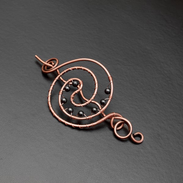 Antique Copper Spiral Hair Bun Holder, black beads  Bun Cage, gift