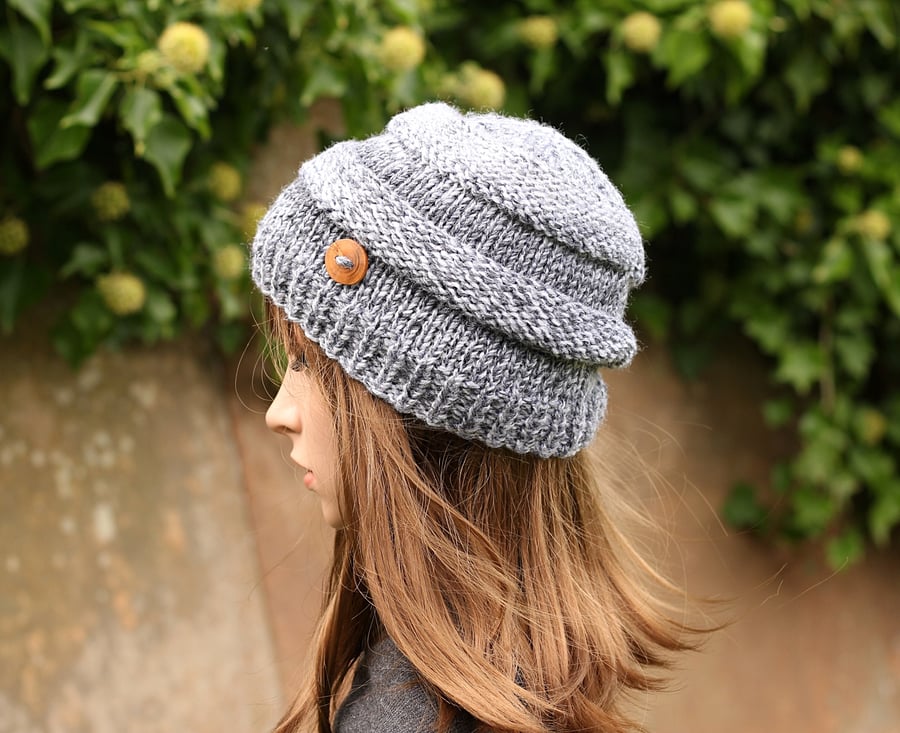 HAT knitted soft grey, autumn, winter hat, women's beanie cap, gift, UK