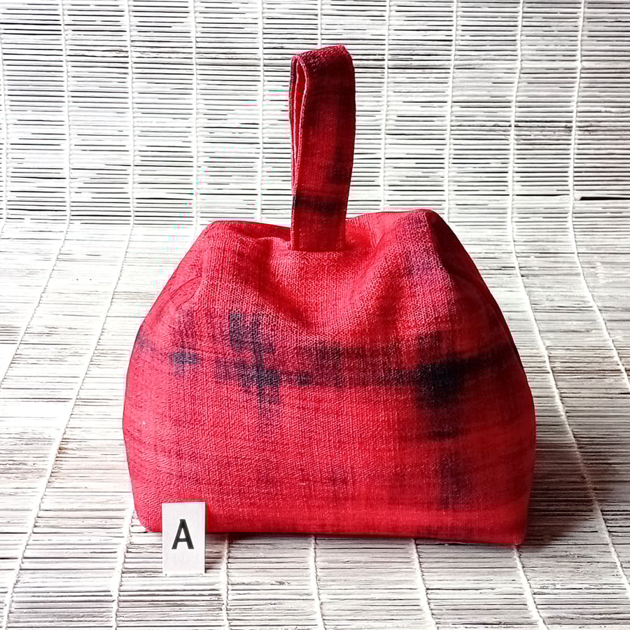 DOORSTOP in a RED with GREY abstract patterned fabric, ready to fill