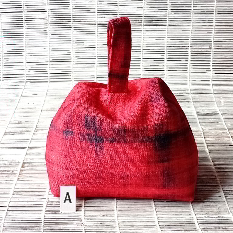 DOORSTOP in a RED with GREY abstract patterned fabric, ready to fill