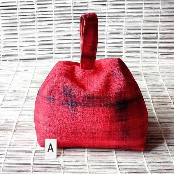 DOORSTOP in a RED with GREY abstract patterned fabric, ready to fill