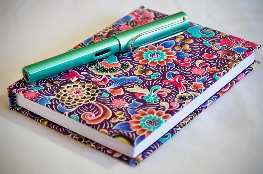 A6 Hardback Notebook with full cloth colourful flower cover
