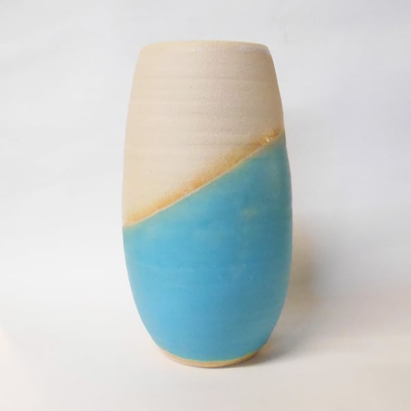 Vase Tulip shaped Satin Turquoise Blue wheel thrown stoneware ceramic.