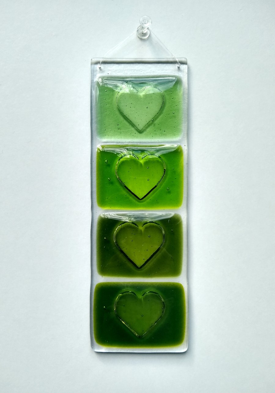 Green Heart fused glass hanging