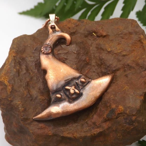 Recycled Copper Witches Hat with a Little Bee Pendant Necklace.