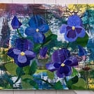 'Winter Pansies' Original Mixed Media Collage Acrylic Painting