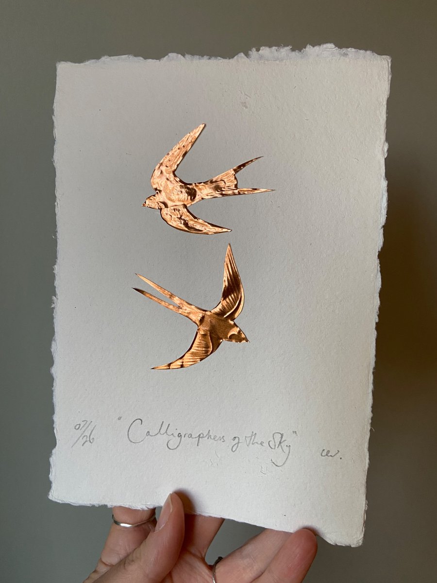 Hand Embossed Copper Swallows