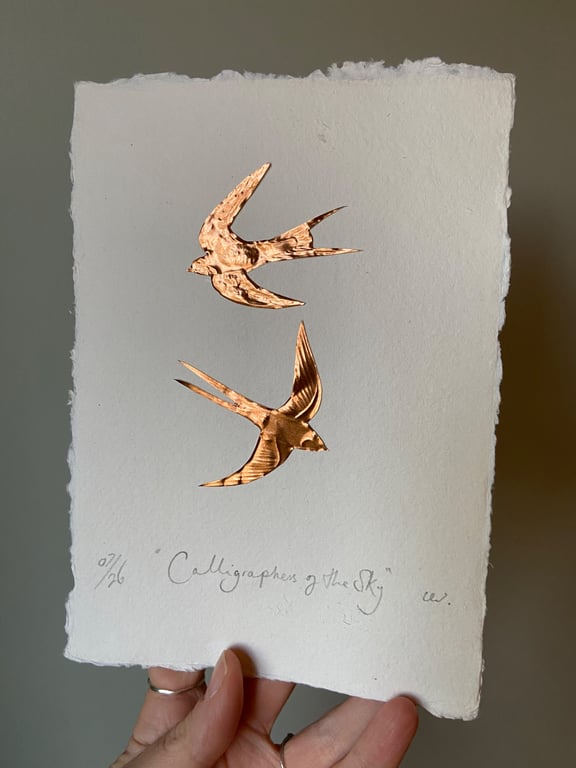 Hand Embossed Copper Swallows