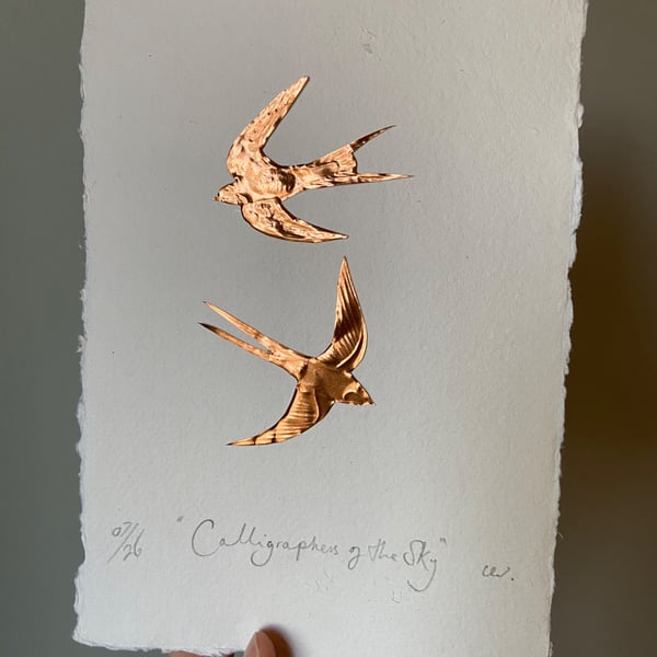 Hand Embossed Copper Swallows
