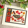 Textile picture of folk bird, gift for bird lover, embroidered bird, handsewn