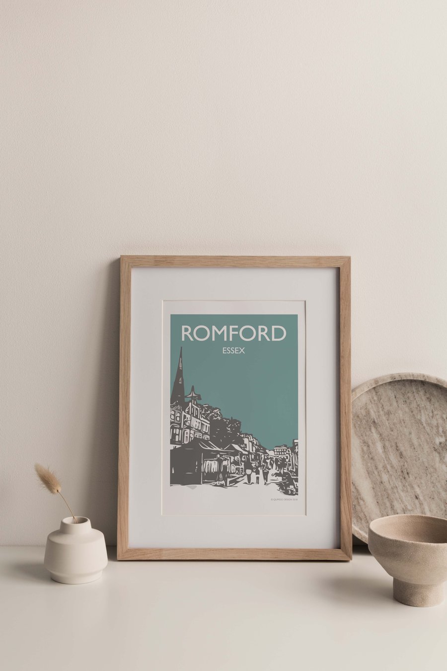 Romford, Essex TEAL Giclee Travel Print