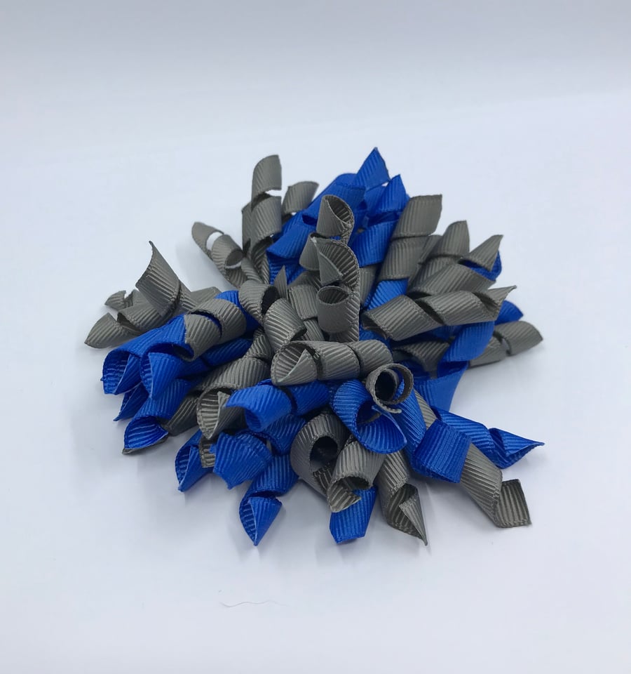 3 inch Royal Blue and Grey Curly Corkers on Clips (pair)