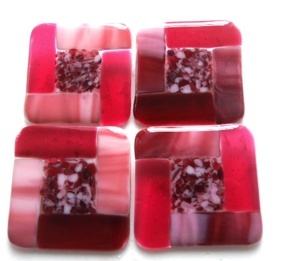 Fused Glass Coasters Set of 4 8cm Pink