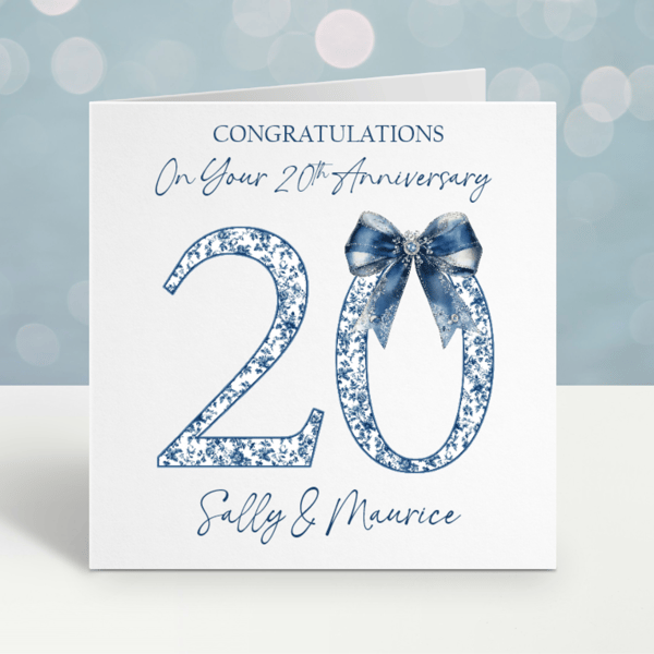 Handmade Personalised 20th China Wedding Anniversary Card