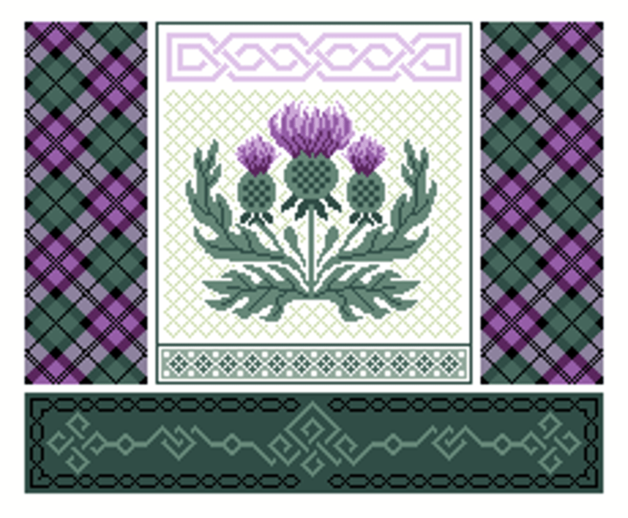 326 - Thistle Cross Stitch Pattern: Flower of Scotland, Tartan Celtic Knot (PDF)