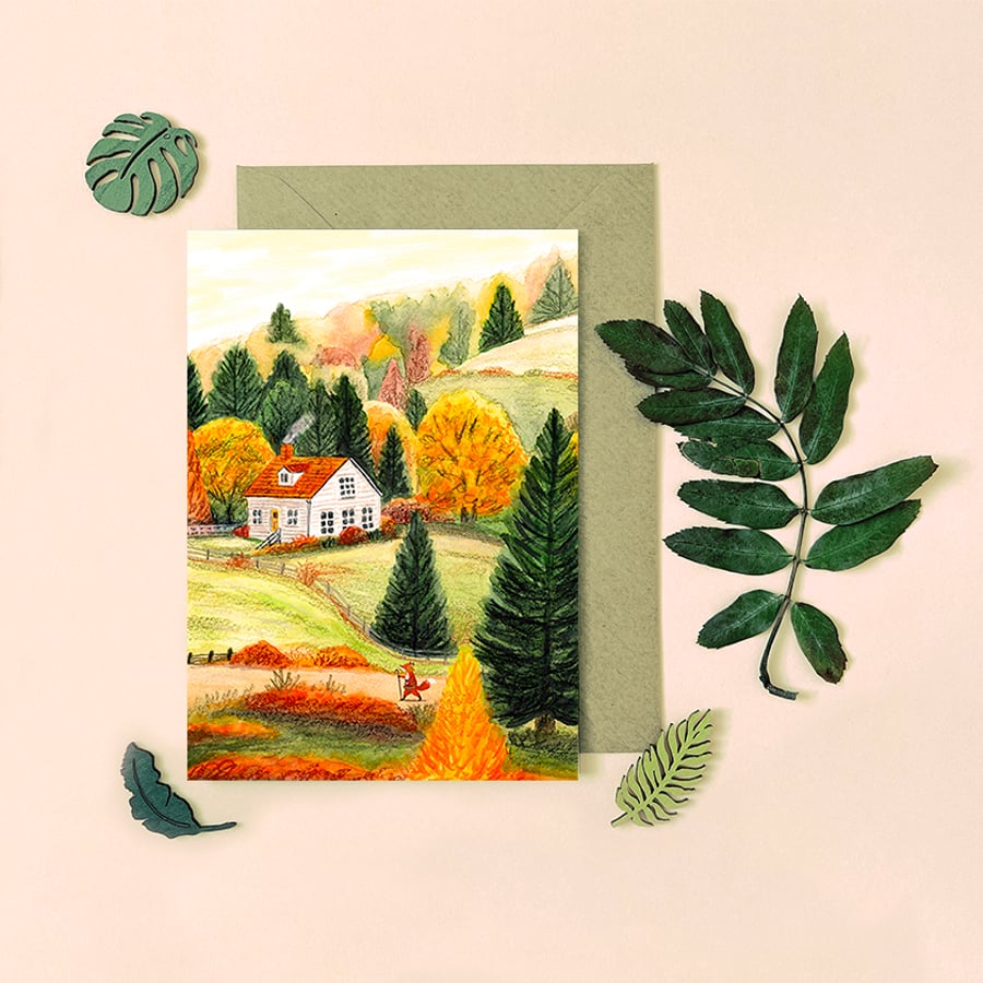 Autumn Fox Card - Blank Card - Greeting Card