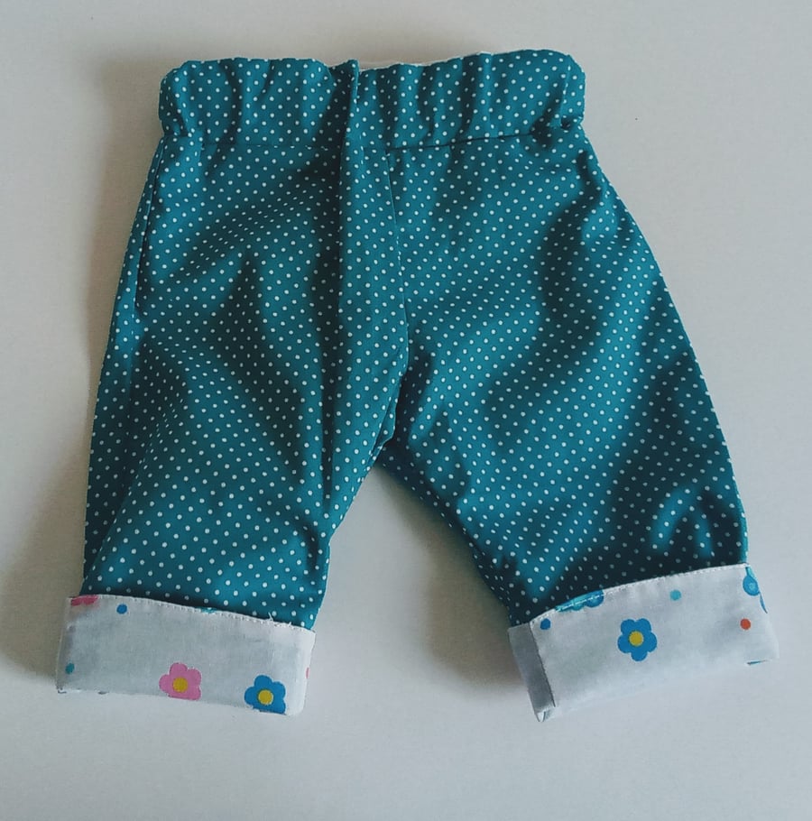 Trousers, 0-3 months,  Summer Trousers, reversible cotton Trousers, polka dots