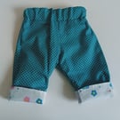 Trousers, 0-3 months,  Summer Trousers, reversible cotton Trousers, polka dots