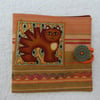 Sewing Needle Case with Applique Cat Panel. Brown  Cat.