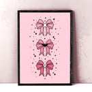 Pink Halloween Girly Decor, Cute Spooky Halloween Bow Print, Cute Goth Wall Art.