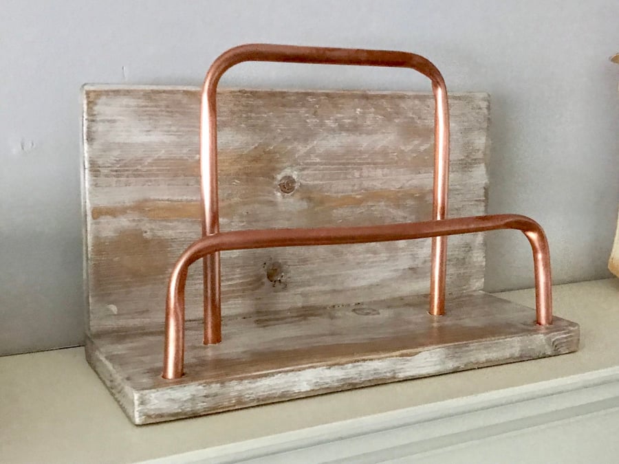 Letter Rack, Mail Holder, Double Mail Holder, Shabby Chic Calico Ivory Paint, Co