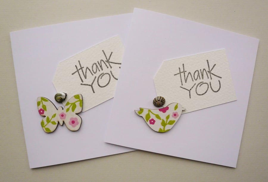 Sea Shell Embellished Bird and Butterfly Thank You Cards    Pack of 4