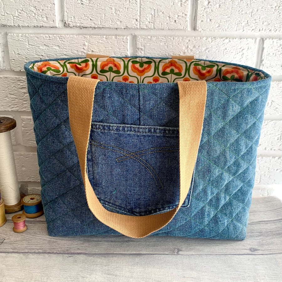 Upcycled Quilted Denim Tote Bag, Analogue Bag