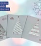 Pack of 3 hand painted Christmas tree cards in silver and pink glitter and shine
