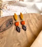 Autumn Harvest Gold Marquise & Gold Speckled LeafPolymer Clay Earrings - Image 5