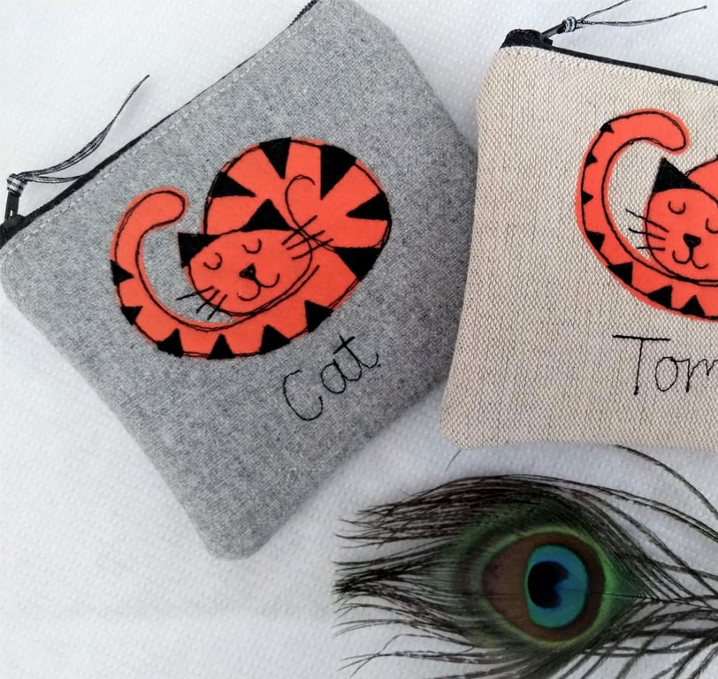 Personalised Ginger Cat Purse - Marmalade Tom Cat Wallet or Pouch - Cat lover