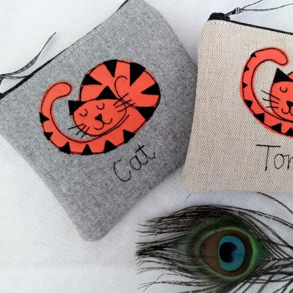 Personalised Ginger Cat Purse - Marmalade Tom Cat Wallet or Pouch - Cat lover