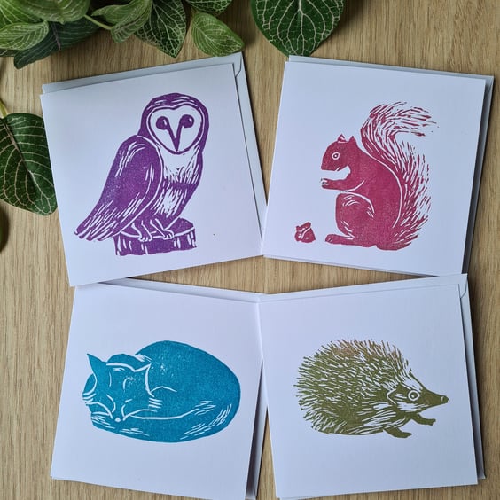 4 woodland creature notecards thank you cards handprinted art