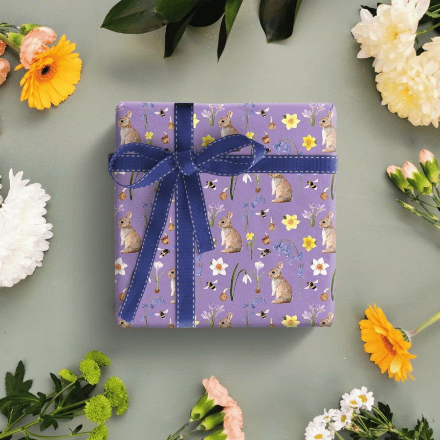 Bunny Wrapping Paper, Spring Rabbit Gift Wrap, Cottagecore Gift Wrap, Spring Bir