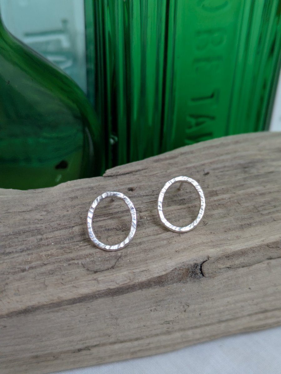 Sterling silver hammered oval earrings 