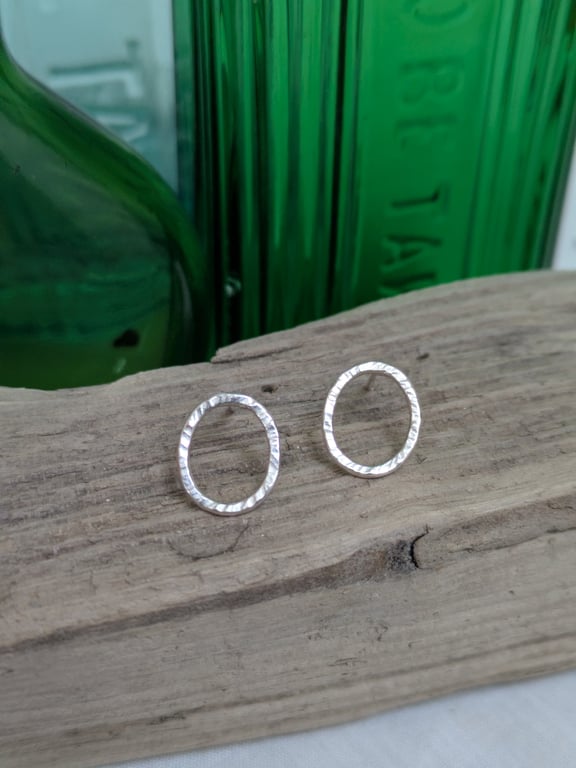 Sterling silver hammered oval earrings 
