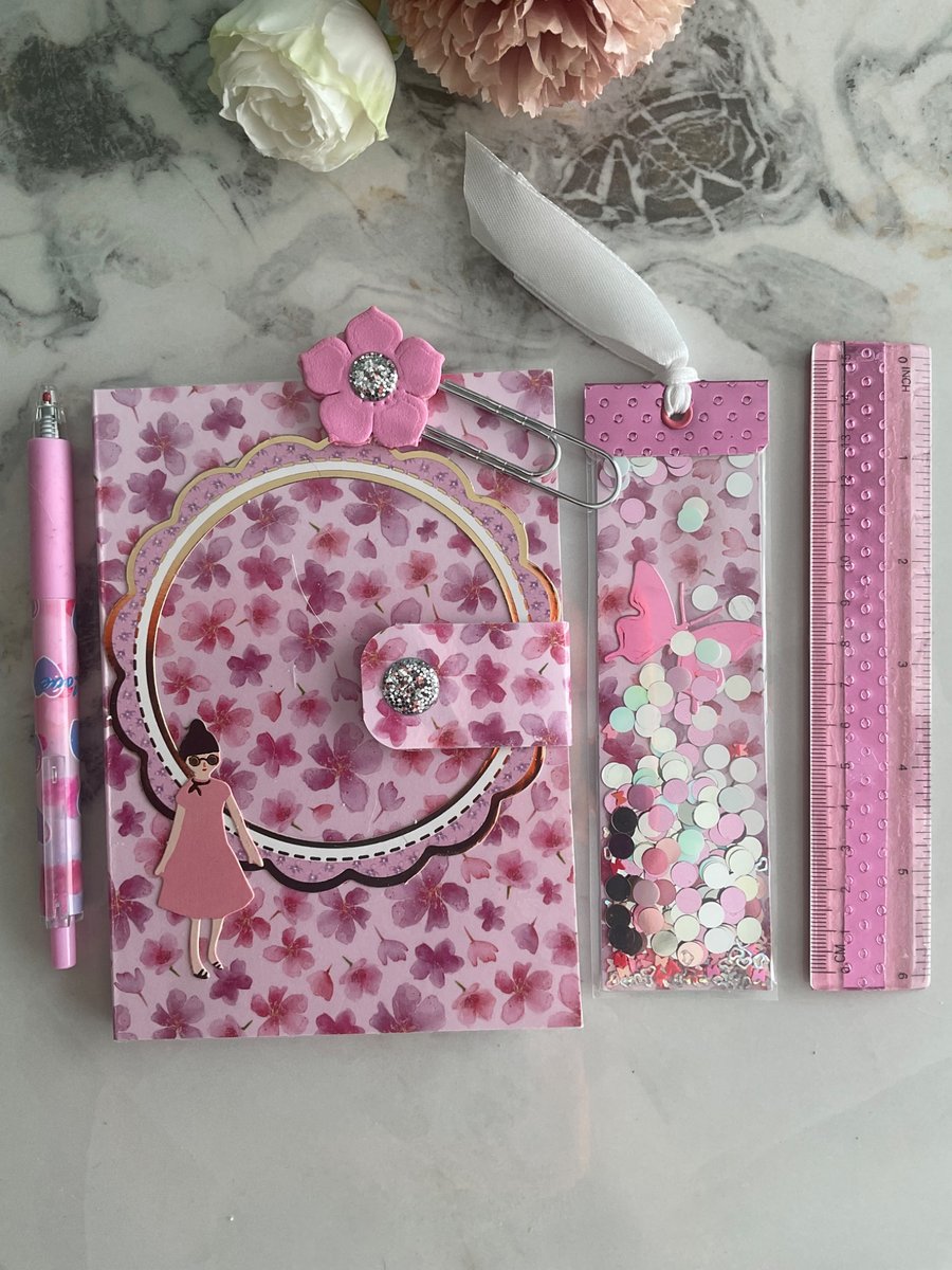 Pretty in pink  Stationery Set – Double notebook and coordinating accessories 