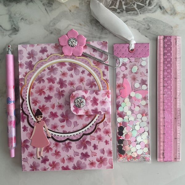 Pretty in pink  Stationery Set – Double notebook and coordinating accessories 