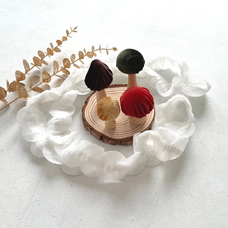 Velvet Covered Wooden Mushrooms Rust & Brown Nature-Inspired Home Decor